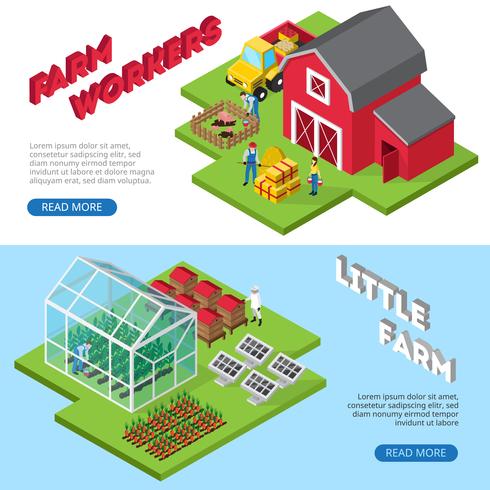 Little Farm Work Facilities Isometric Banners vector