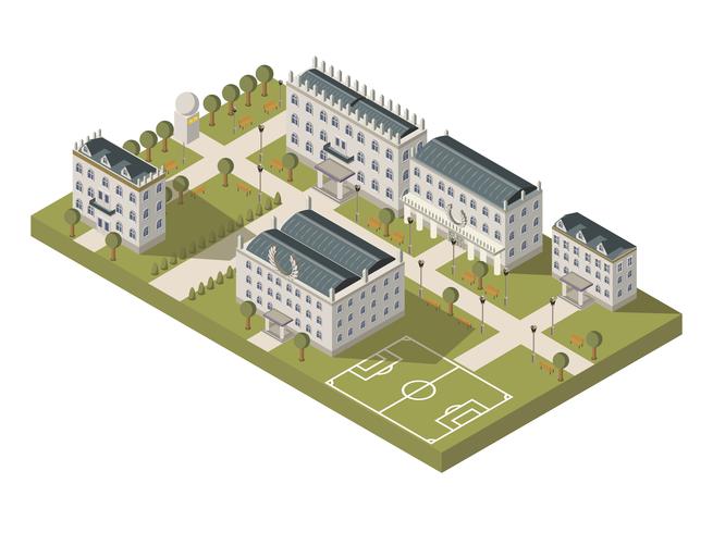 Isometrische Universiteit Campus Concept vector