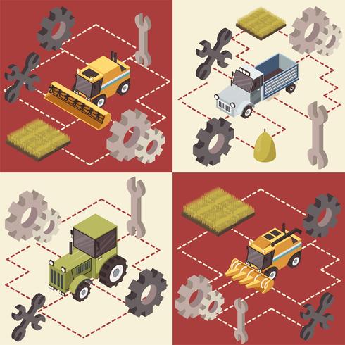 landbouwvoertuigen isometrische concept vector