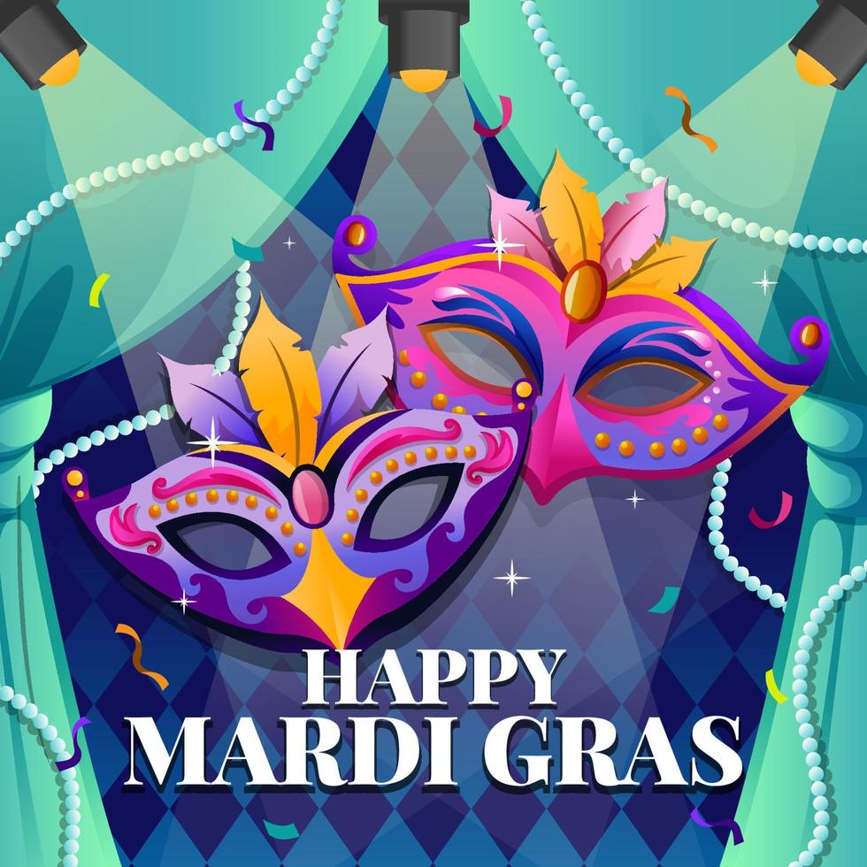 mardi gras maskerades met kralen en confetti vector