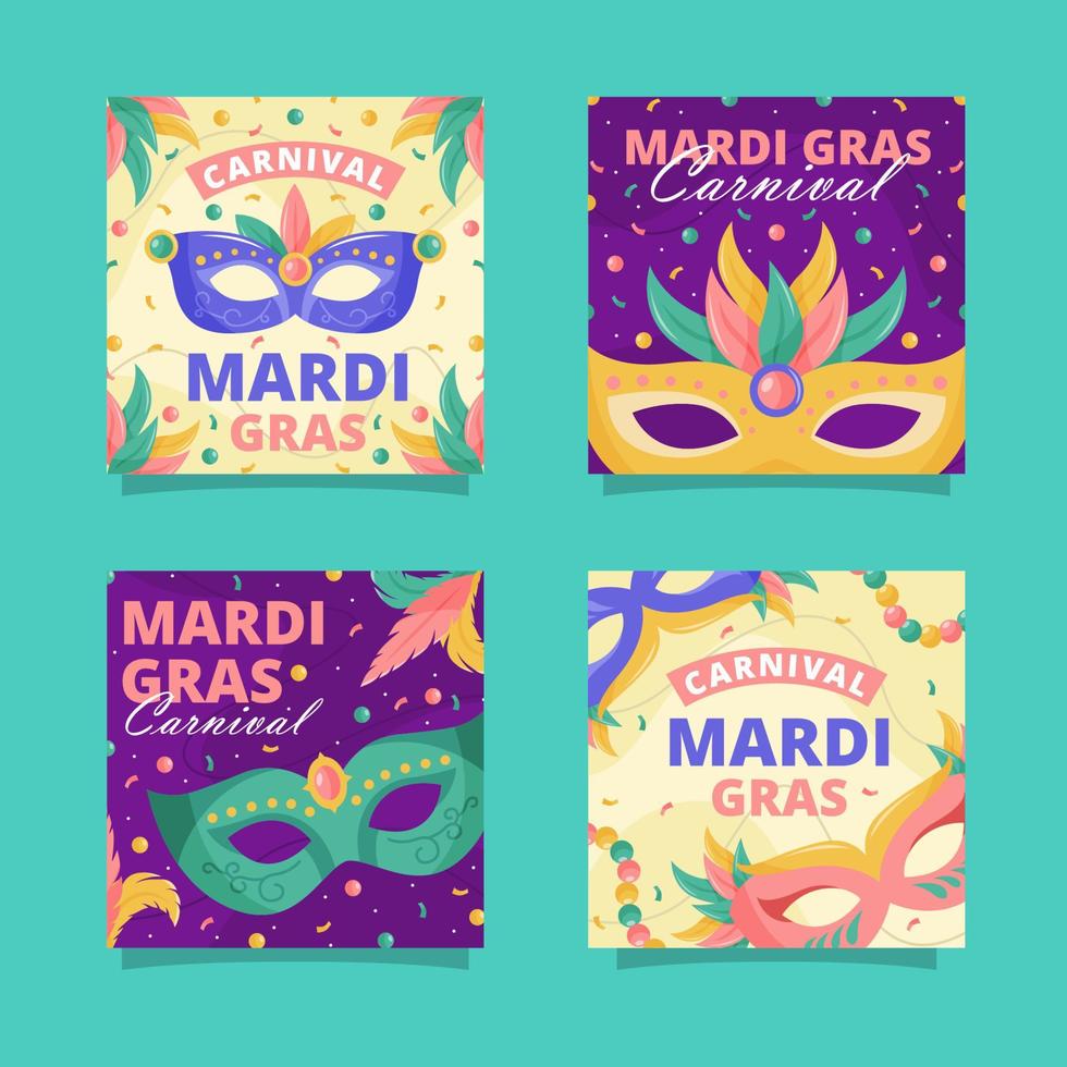 mardi gras carnaval masker social media posts vector