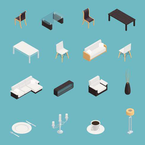 Eetkamer interieur Icons Set vector