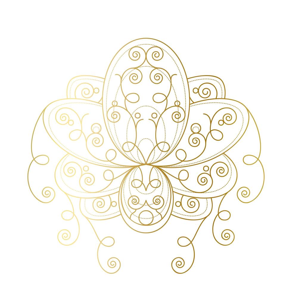 lotusbloem met geometrische gouden ornament lineaire vectorillustratie vector