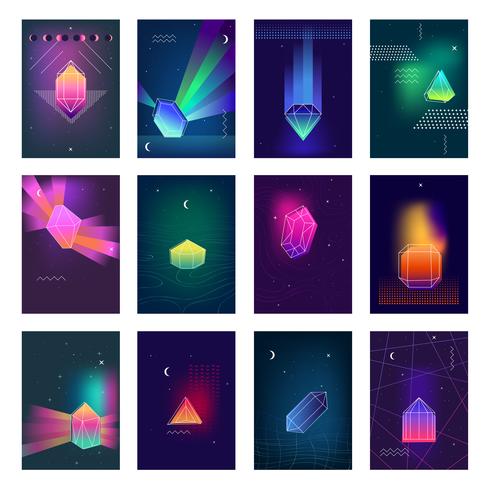 Veelhoekige kristallen kleurrijke afbeeldingen Icons Set vector