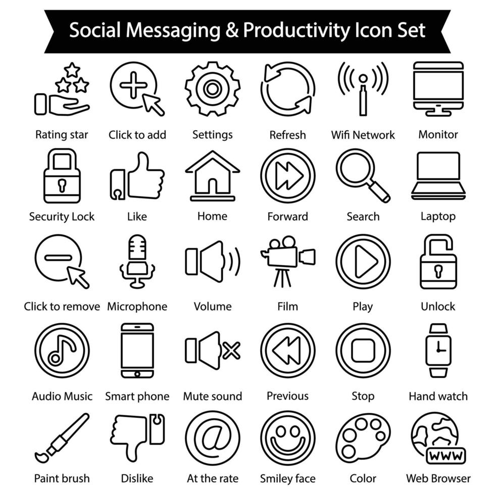 pictogrammenset voor sociale berichten en productiviteit vector