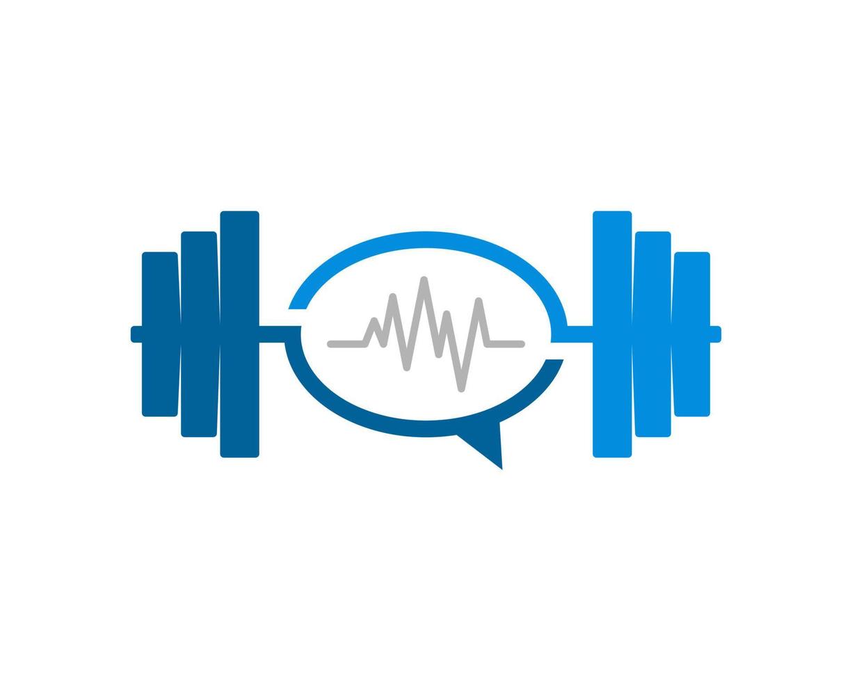 gym barbell met bubble chat en gezonde hartslag binnenin vector