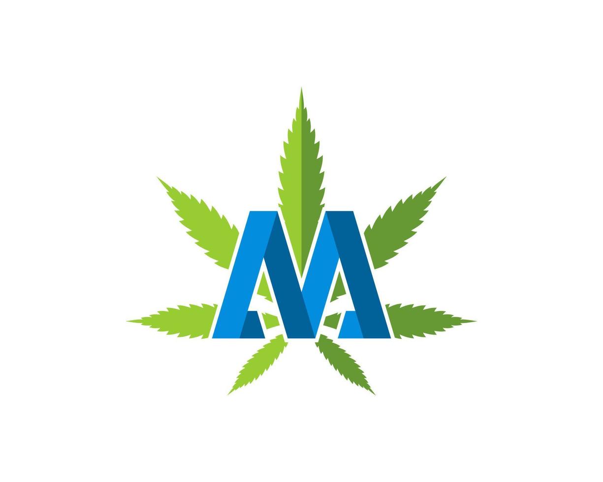 groen cannabisblad met initiaal m letter vector