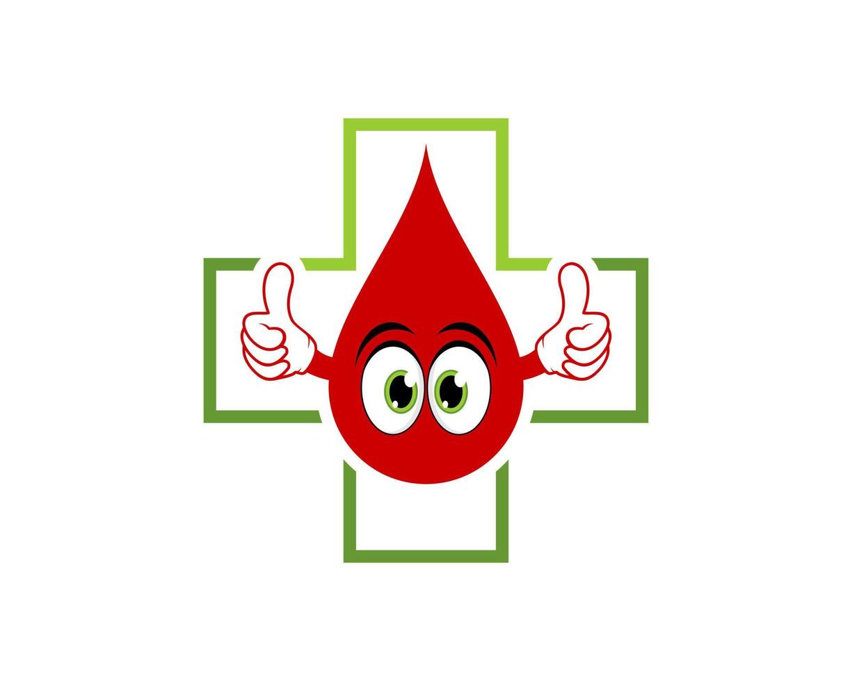 medisch kruissymbool met cartoonbloed erin vector