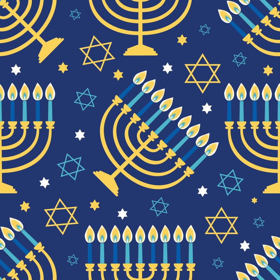 Chanoeka menora naadloze patroon. religieuze achtergrond voor joodse feestdagen. vector illustratie