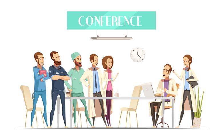 Medische conferentie Cartoon Retro stijl vector