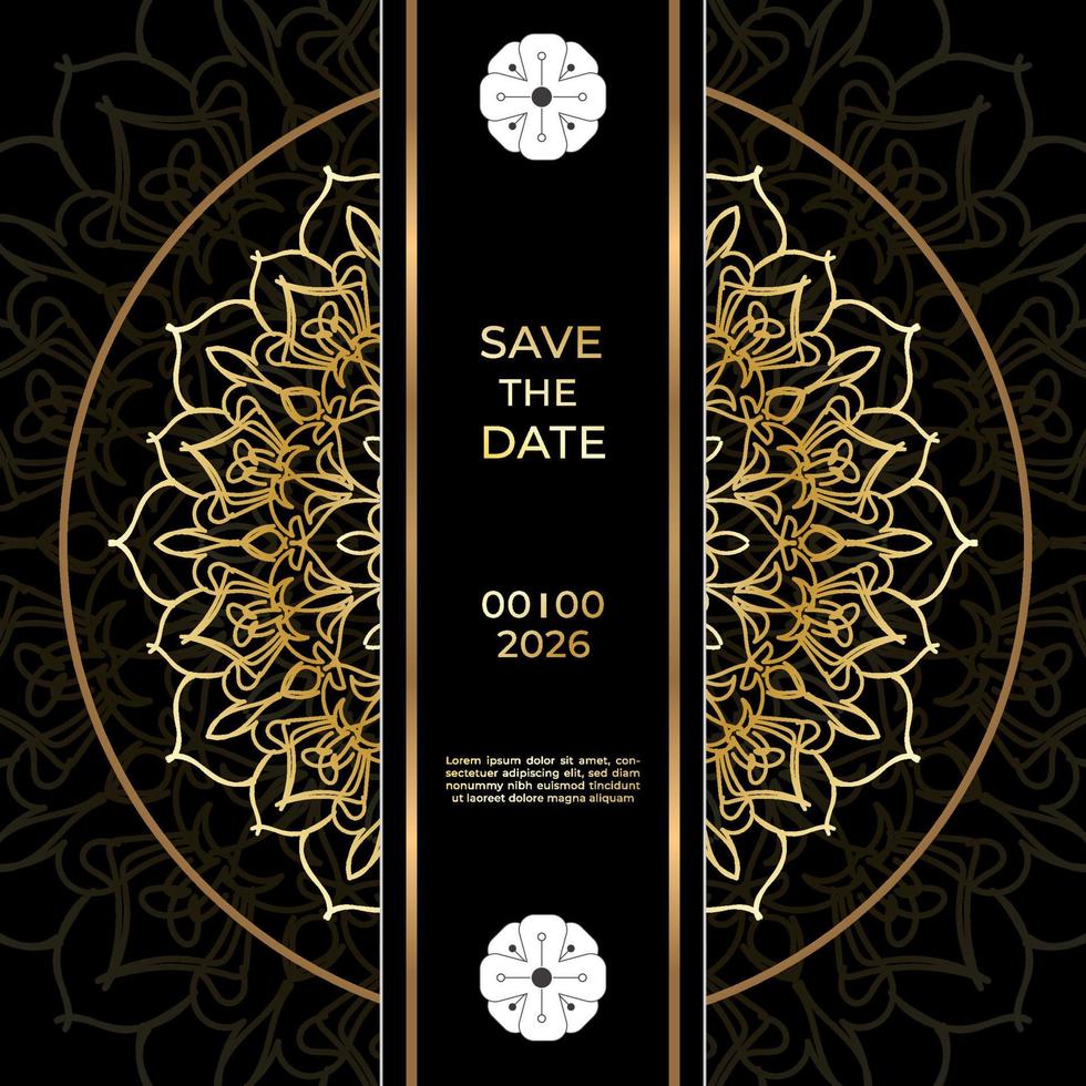 bewaar het datumuitnodigingskaartontwerp in henna-tatoeagestijl. decoratieve mandala om af te drukken, poster, omslag, brochure, flyer, banner. vector