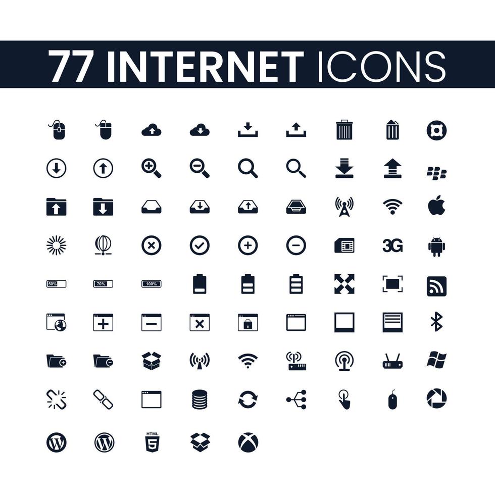 77 internetpictogrammen ingesteld. internet iconen pakket. verzameling iconen. bewerkbare vectorslag vector