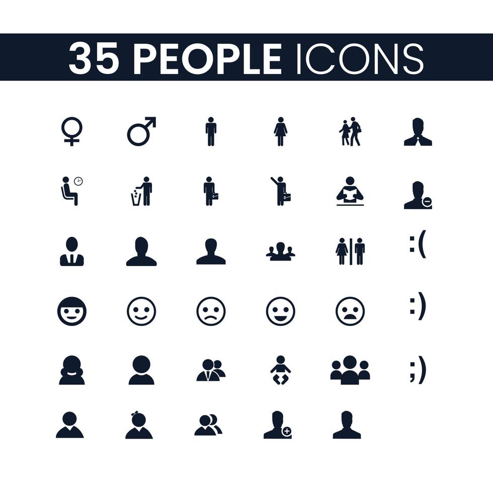 35 mensen pictogrammen instellen. mensen pictogrammen pakket. verzameling iconen. bewerkbare vectorslag. vector