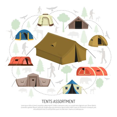 Camping Tenten Selectie Compositie Advertentie Poster vector