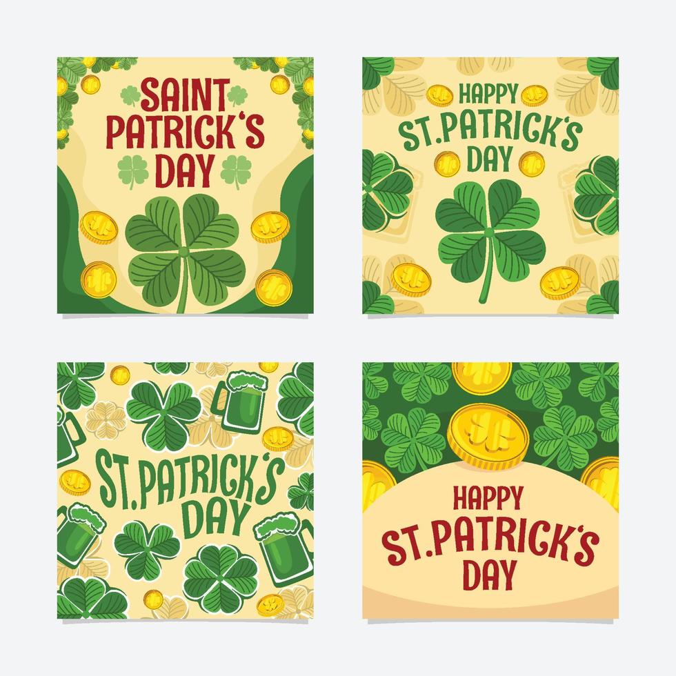 st. patrick's day munten en klaver social media posts vector