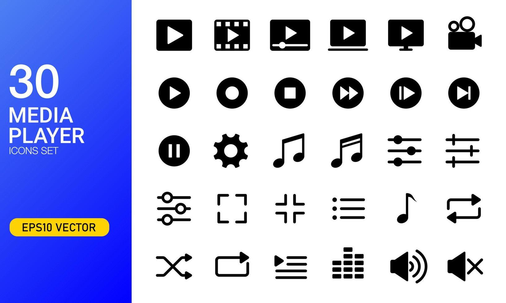 stel het pictogram van de mediaspelerknop in. spelerknop, afspeel-, pauze- en audio-videospelerpictogram. geschikt voor ontwerpelement van de gebruikersinterfaceknop van de multimediaspelersoftware. vector