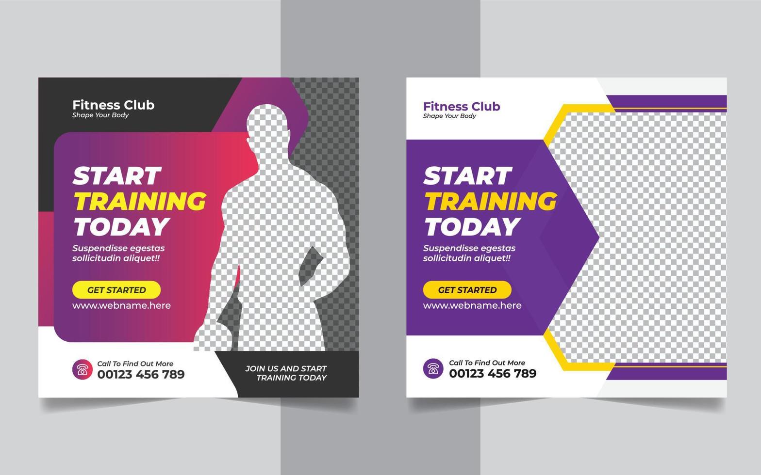 sportschool en fitness sociale media plaatsen webbanner vierkante flyer sjabloonontwerp vector