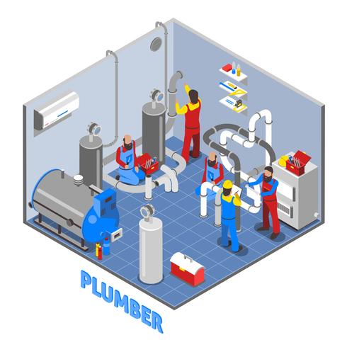 3D-loodgieter mensen samenstelling vector