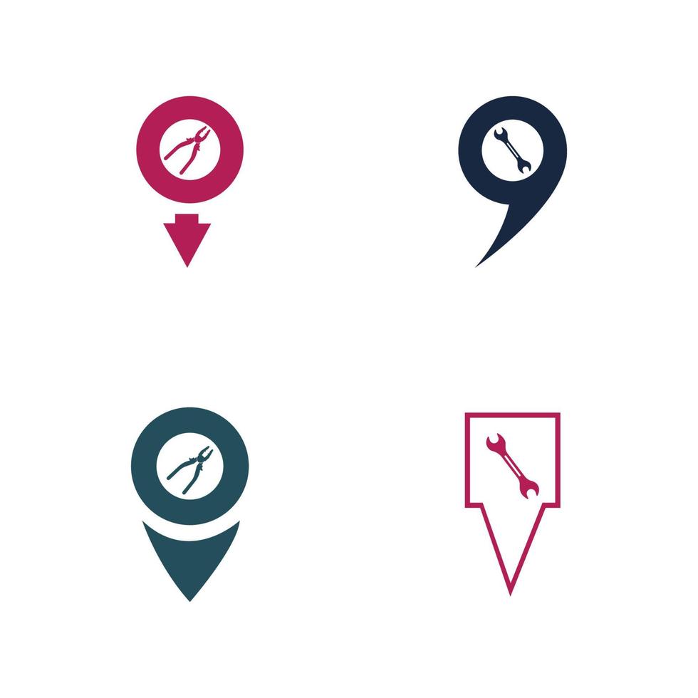 industrieel logo ontwerpconcept. met pin punt vector symbool. bedrijfslogotype voor productie- of service- en onderhoudsactiviteiten.