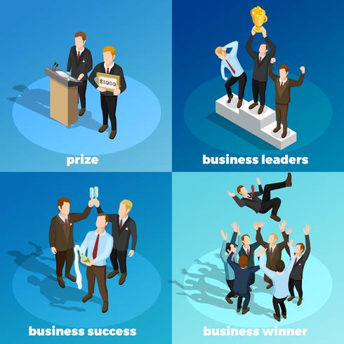 Business Winning Leaders 4 isometrische pictogrammen vector