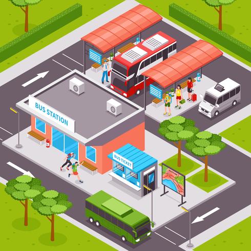 Busstation isometrische illustratie vector