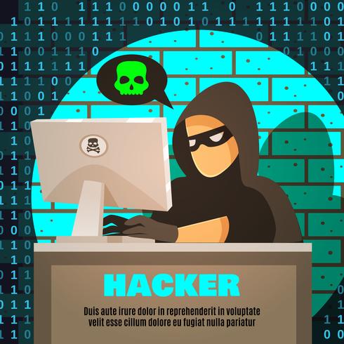 Hacker in de buurt van computerillustratie vector