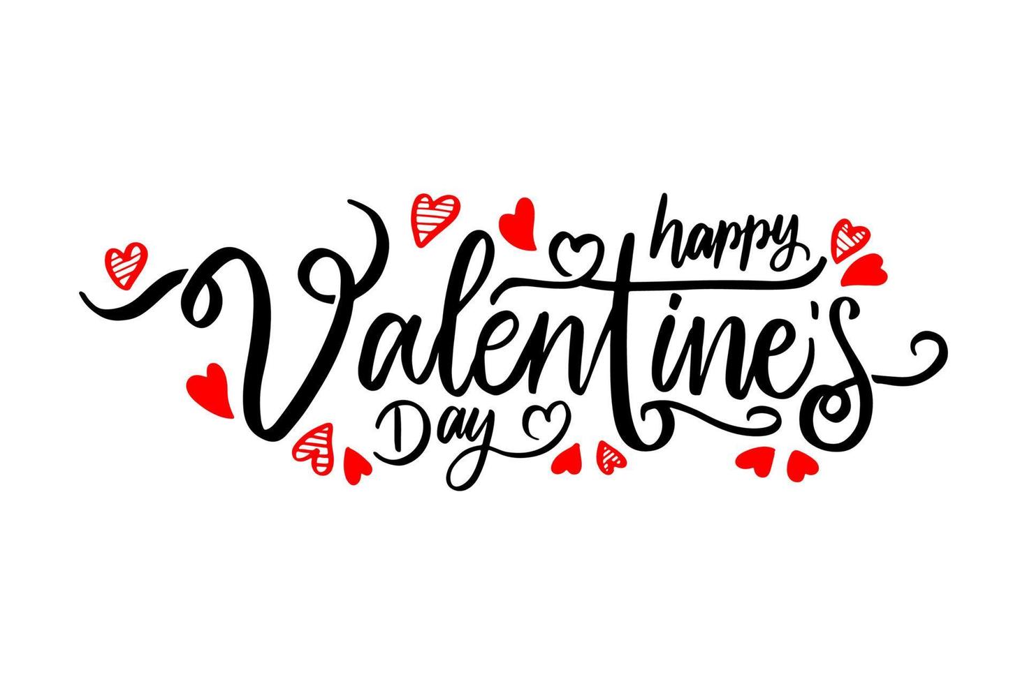 hand belettering happy Valentijnsdag geïsoleerd vector design met ornament hart handgetekende