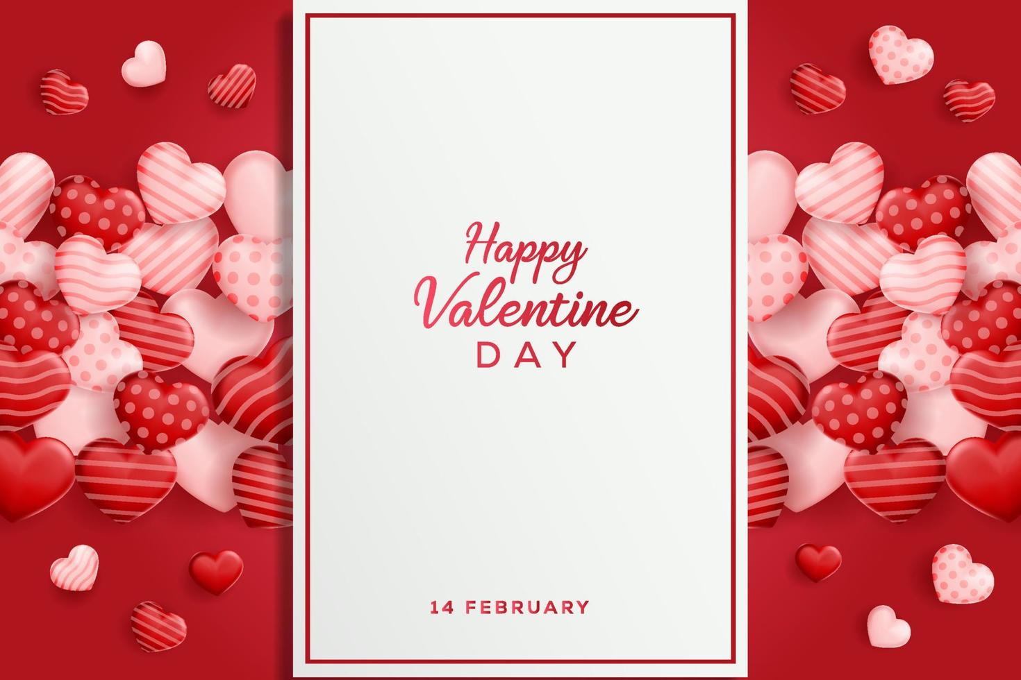 Valentijnsdag harten achtergrond met frame. gelukkige valentijn met kopieerruimte. vector banner poster valentijn ontwerp