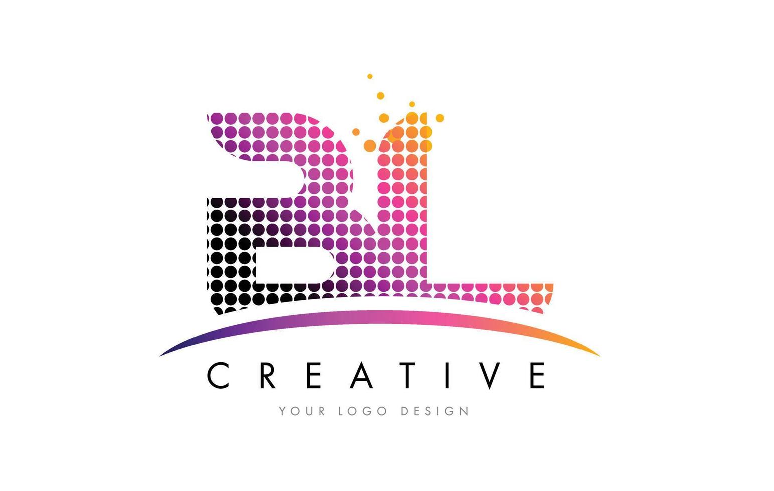 bl bl letter logo-ontwerp met magenta stippen en swoosh vector