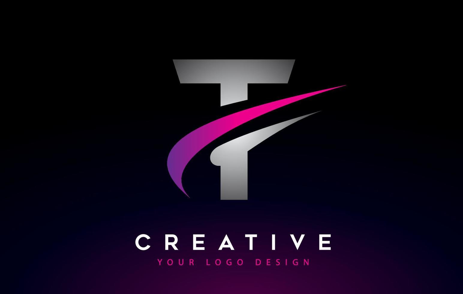 creatieve t letter logo-ontwerp met swoosh pictogram vector. vector