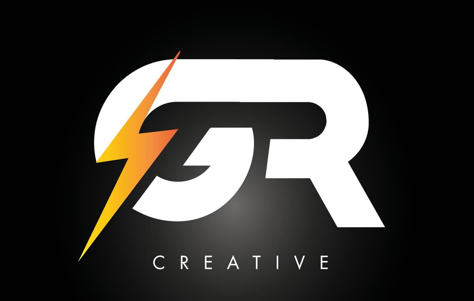 gr letter logo-ontwerp met bliksemschicht. elektrische bout letter logo vector