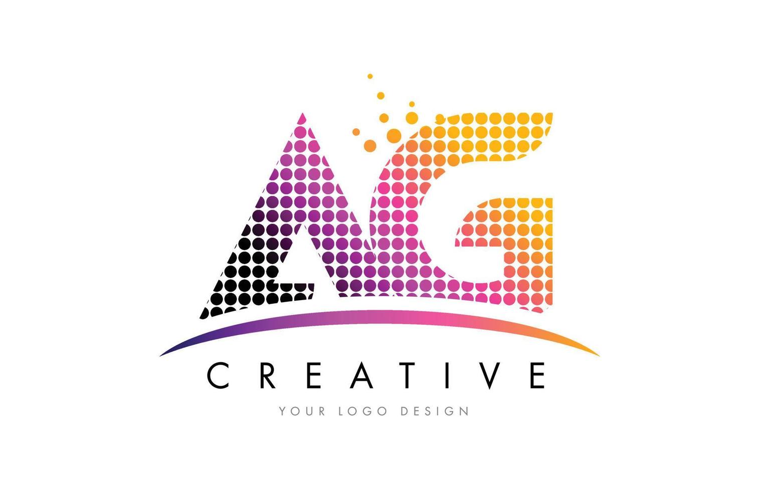 ag ag letter logo-ontwerp met magenta stippen en swoosh vector