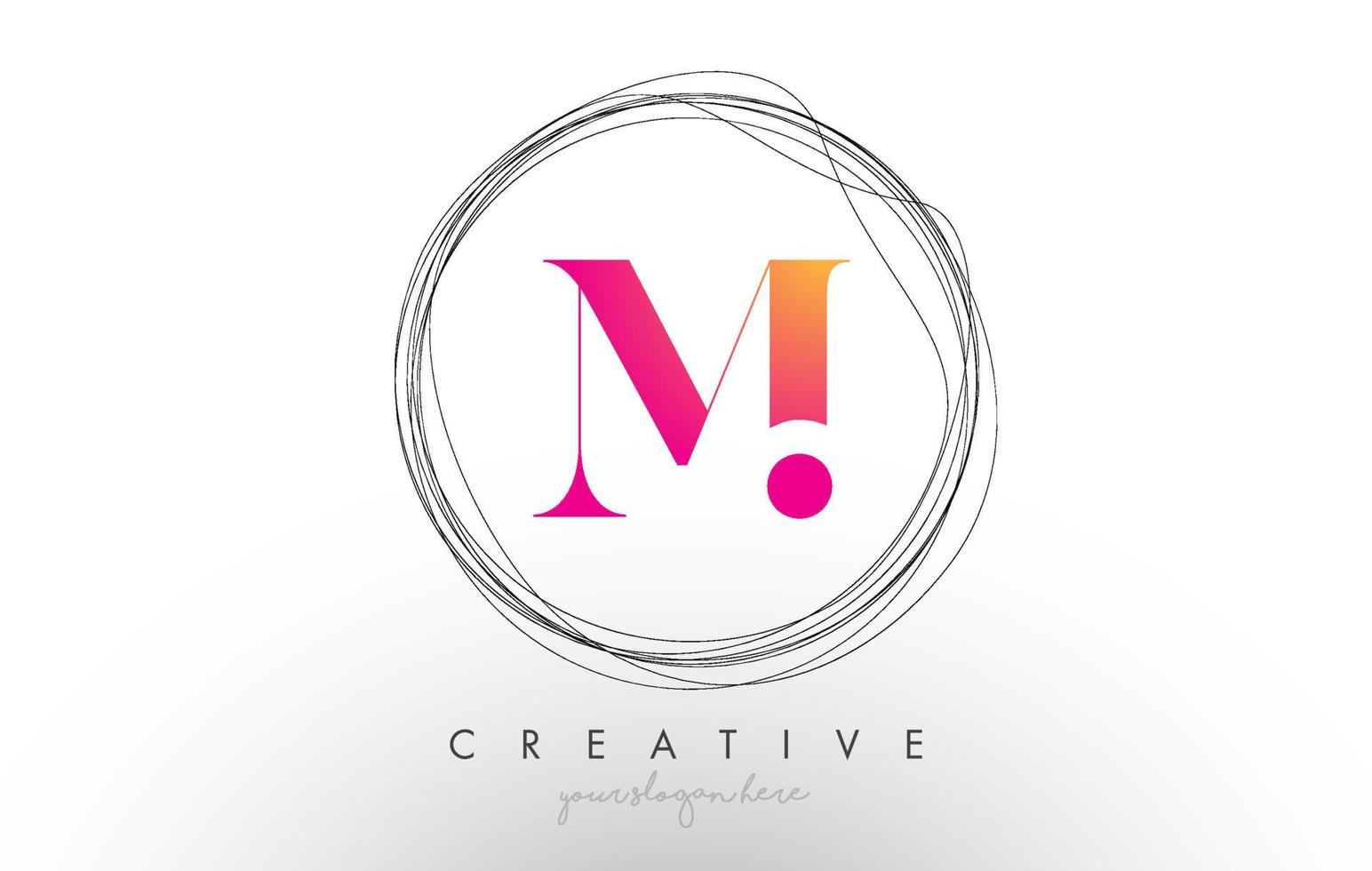 artistiek m-letterlogo-ontwerp met creatief cirkelvormig draadframe eromheen vector