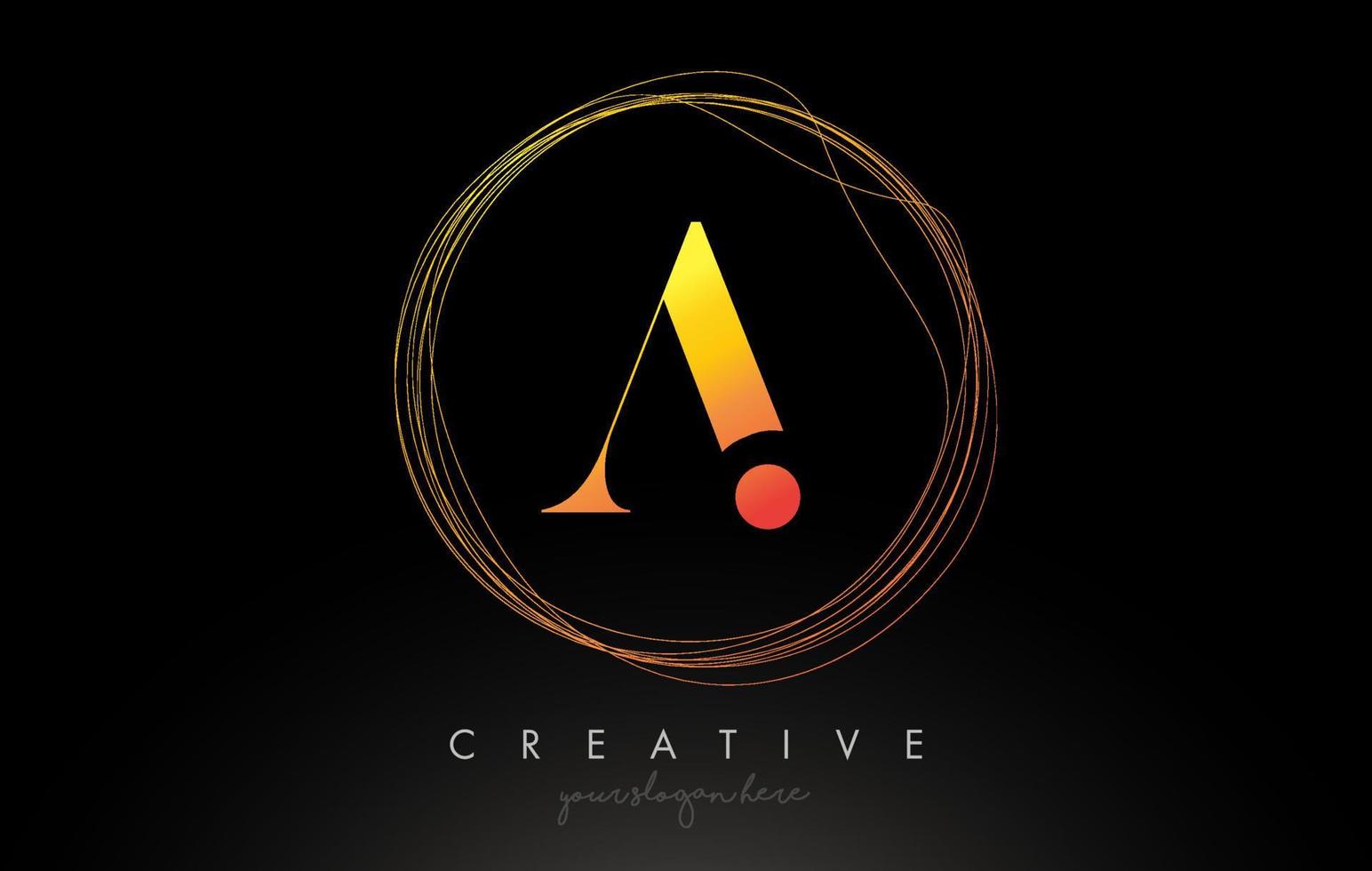 goud artistiek een letter logo-ontwerp met creatief cirkelvormig draadframe eromheen vector