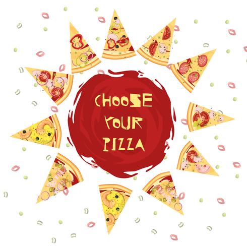 Keuze van pizza rond ontwerp vector
