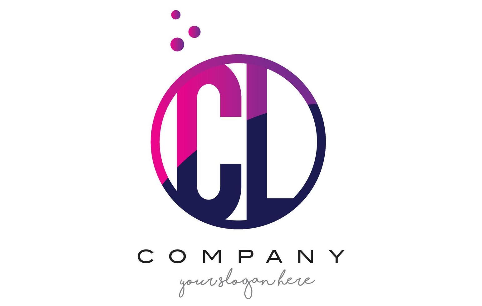 cl cl cirkel letter logo-ontwerp met paarse stippen bubbels vector