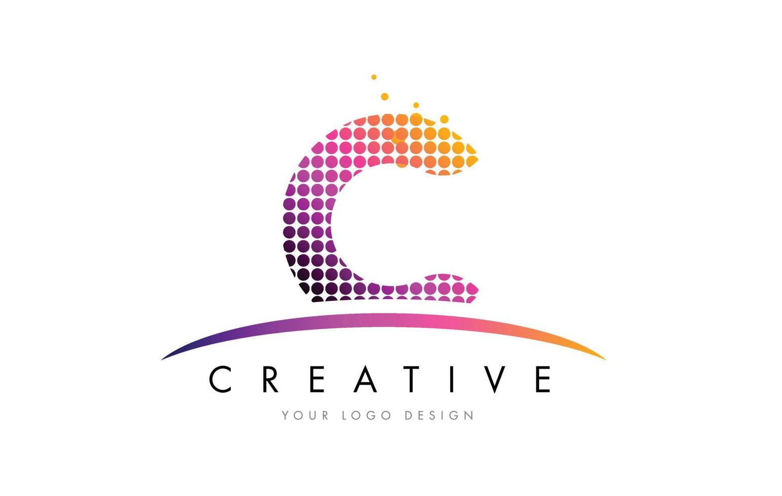 c letter logo-ontwerp met magenta stippen en swoosh vector