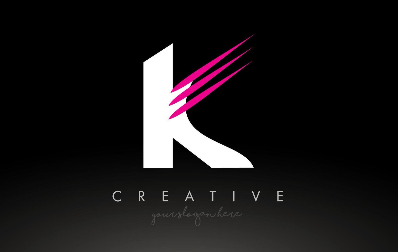 k wit en roze swoosh brief logo brief ontwerp met creatief concept vector idee
