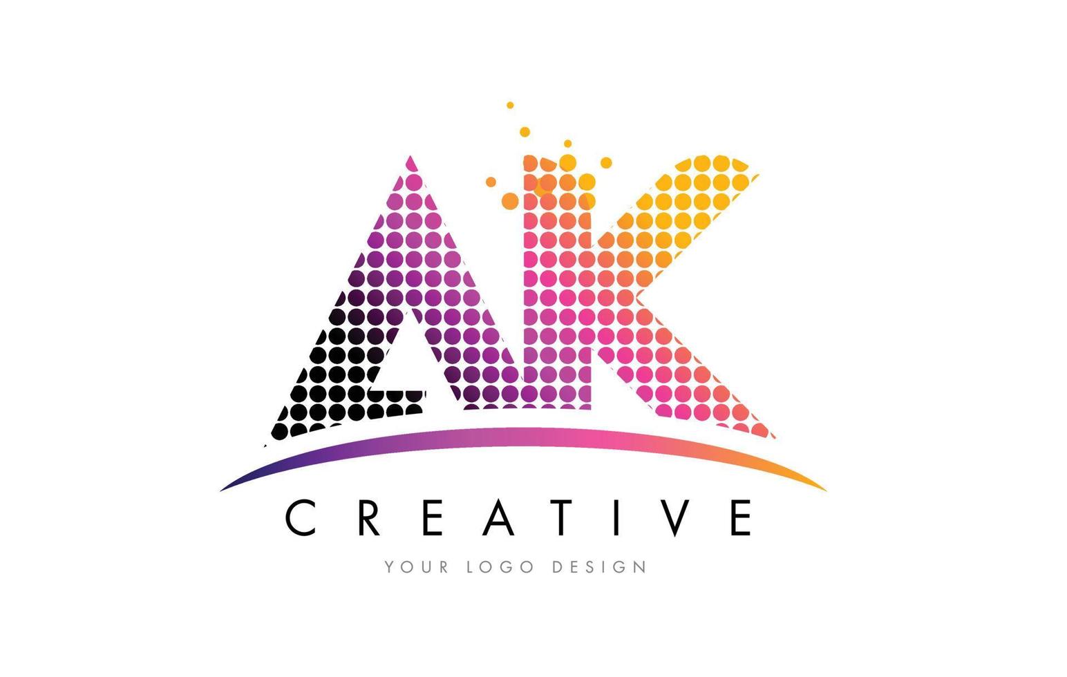 ak ak letter logo-ontwerp met magenta stippen en swoosh vector