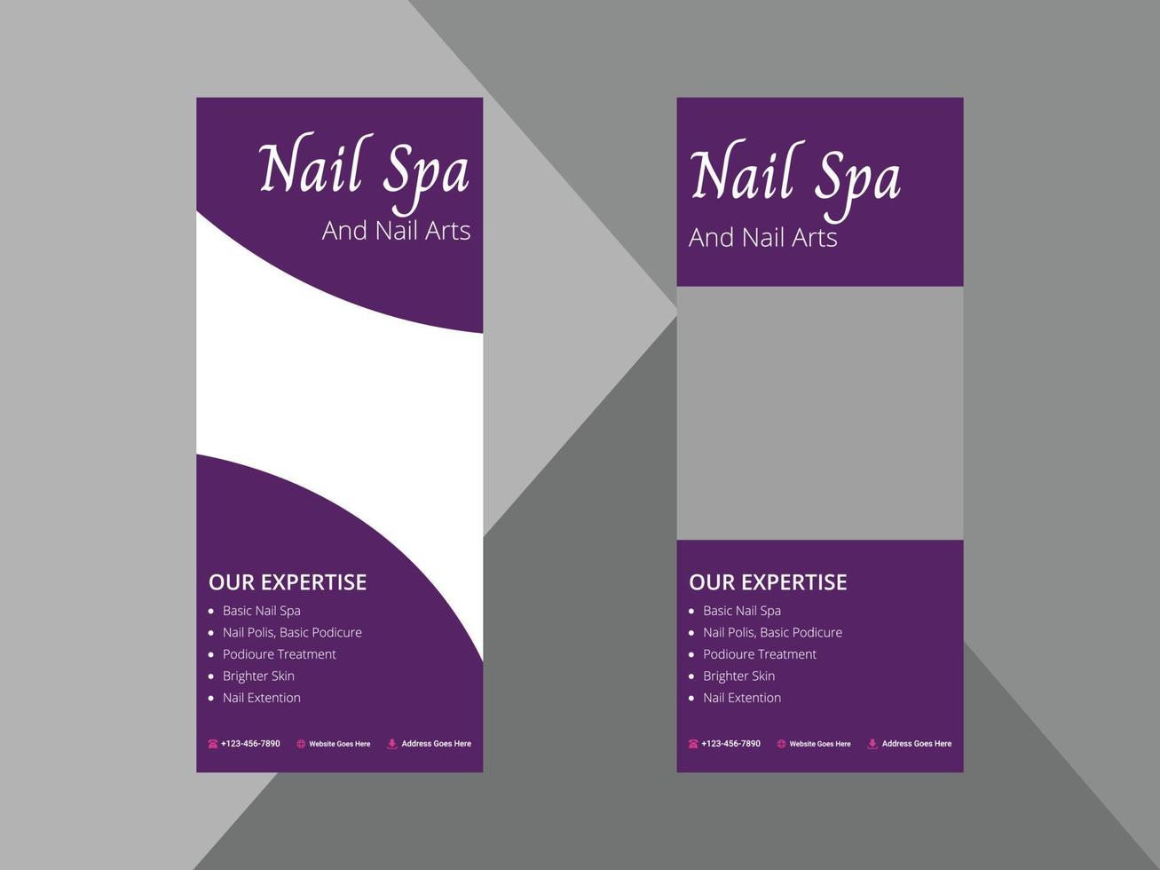 nagelsalon service roll-up banner ontwerp. spa nagelsalon service poster folderontwerp. omslag, oprolbanner, poster, drukklaar vector