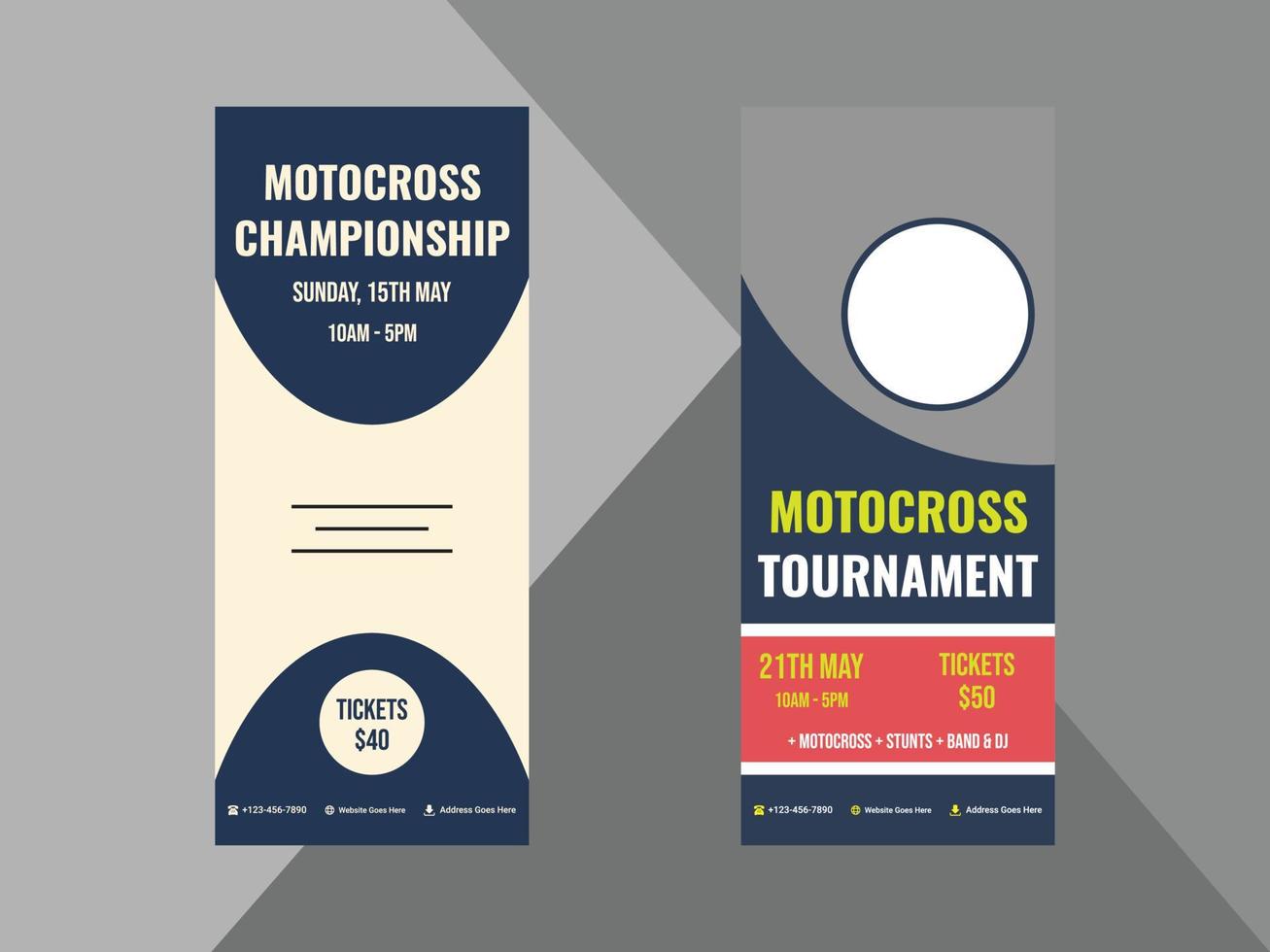 motorcross roll-up banner ontwerpsjabloon. motorrace sport poster folderontwerp. omslag, oprolbanner, poster, drukklaar vector