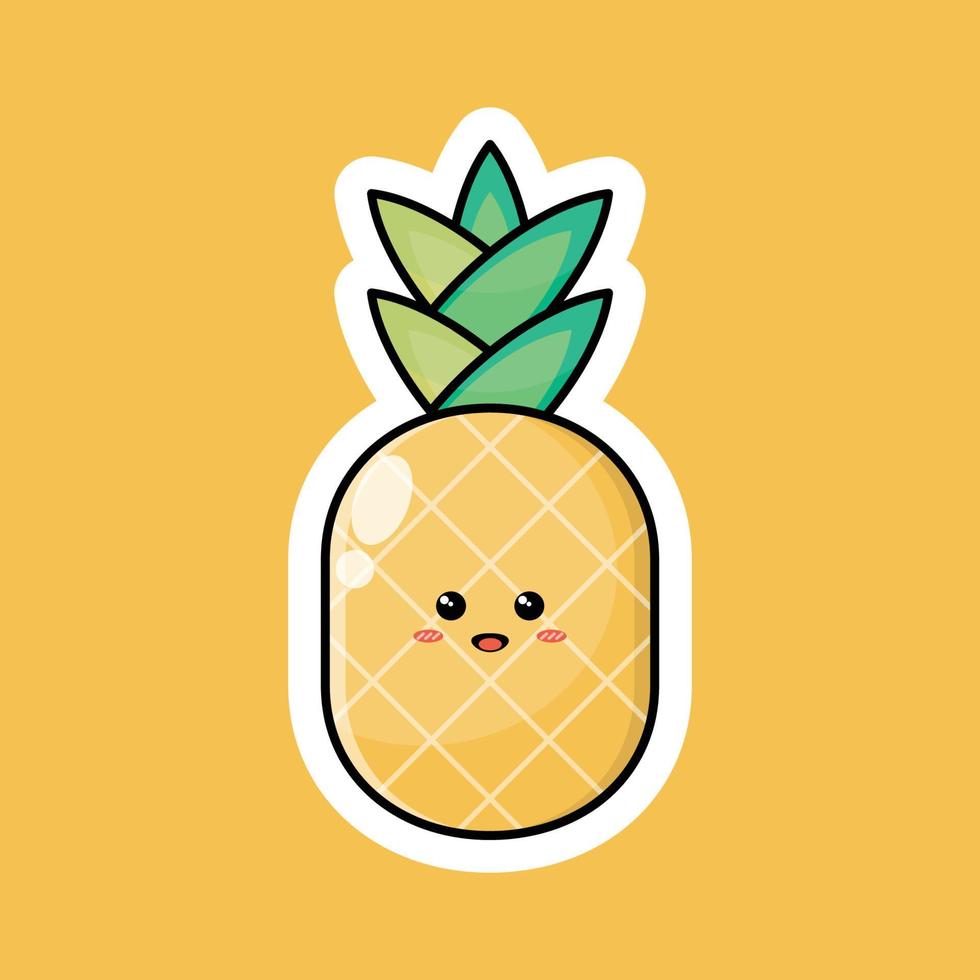 schattig fruit stripfiguur met gelukkig lachende uitdrukking. plat vectorontwerp perfect voor promotionele goedkeuringspictogrammen, mascottes of stickers. ananas fruit gezicht illustratie. vector