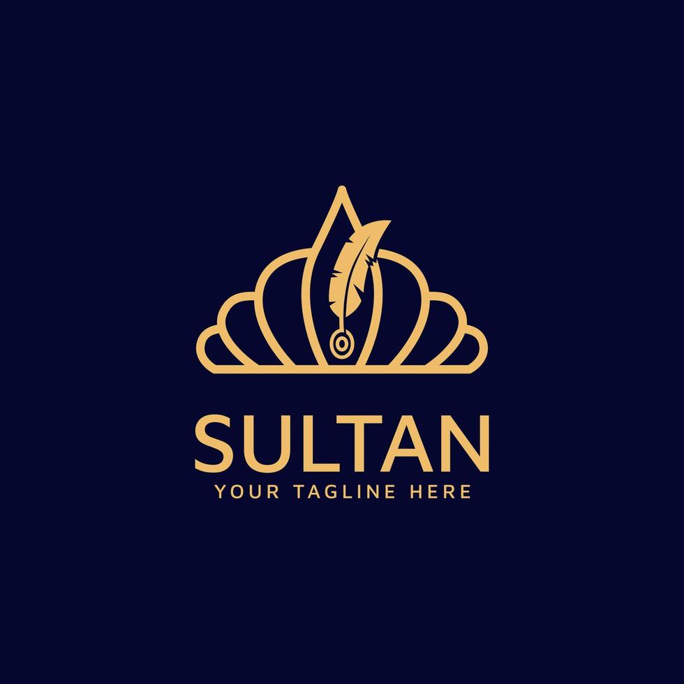 het logo-ontwerp van de sultan of goeroe, een minimalistische en luxe koninklijke symboolpictogramvector in goud vector