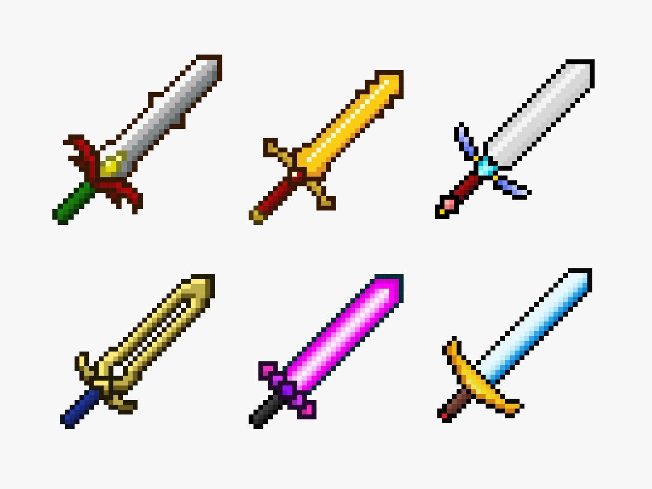 zwaard set in pixel art stijl vector