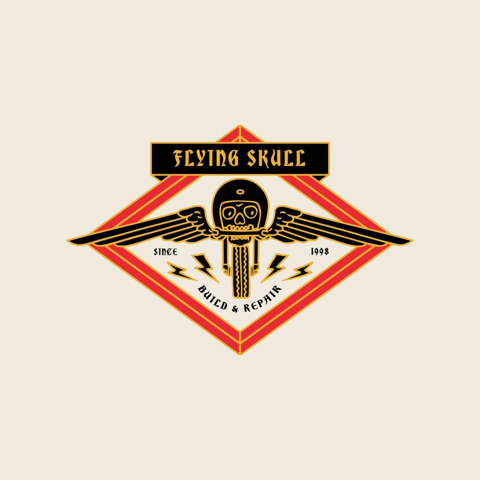 vliegende schedel garage motorfiets logo badge illustratie vector