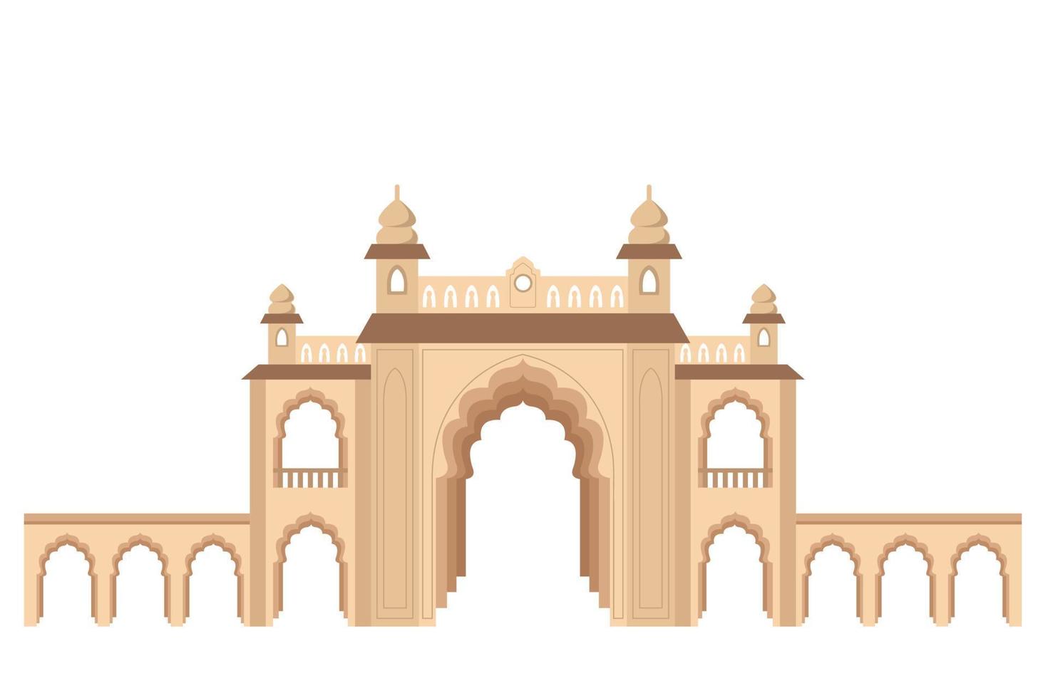 ingang van het Indiase paleis, vlakke afbeelding in beige en bruine kleuren, geïsoleerd op een witte achtergrond vector