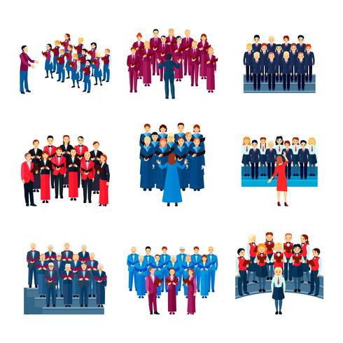 Choir Singing Ensemble Flat Icons Collection vector