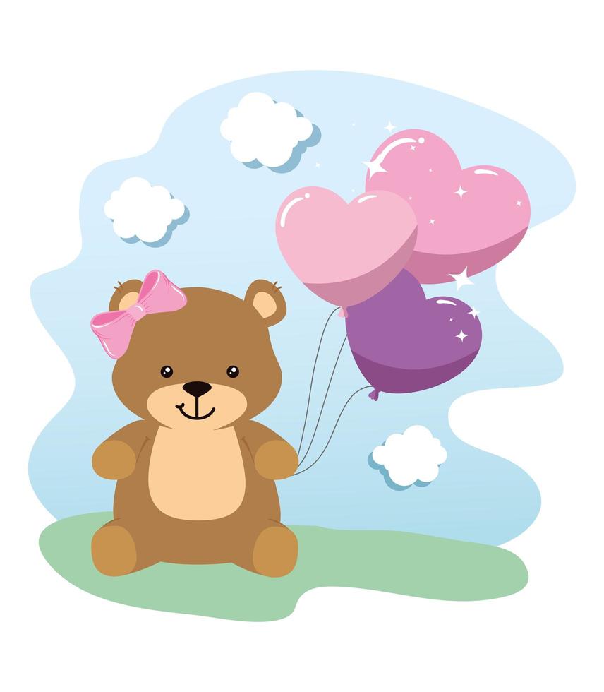 schattige teddybeer vrouw met helium ballonnen vector