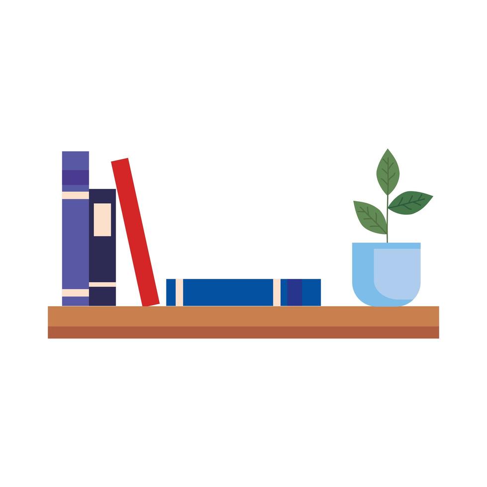 plank met boeken en potplant vector