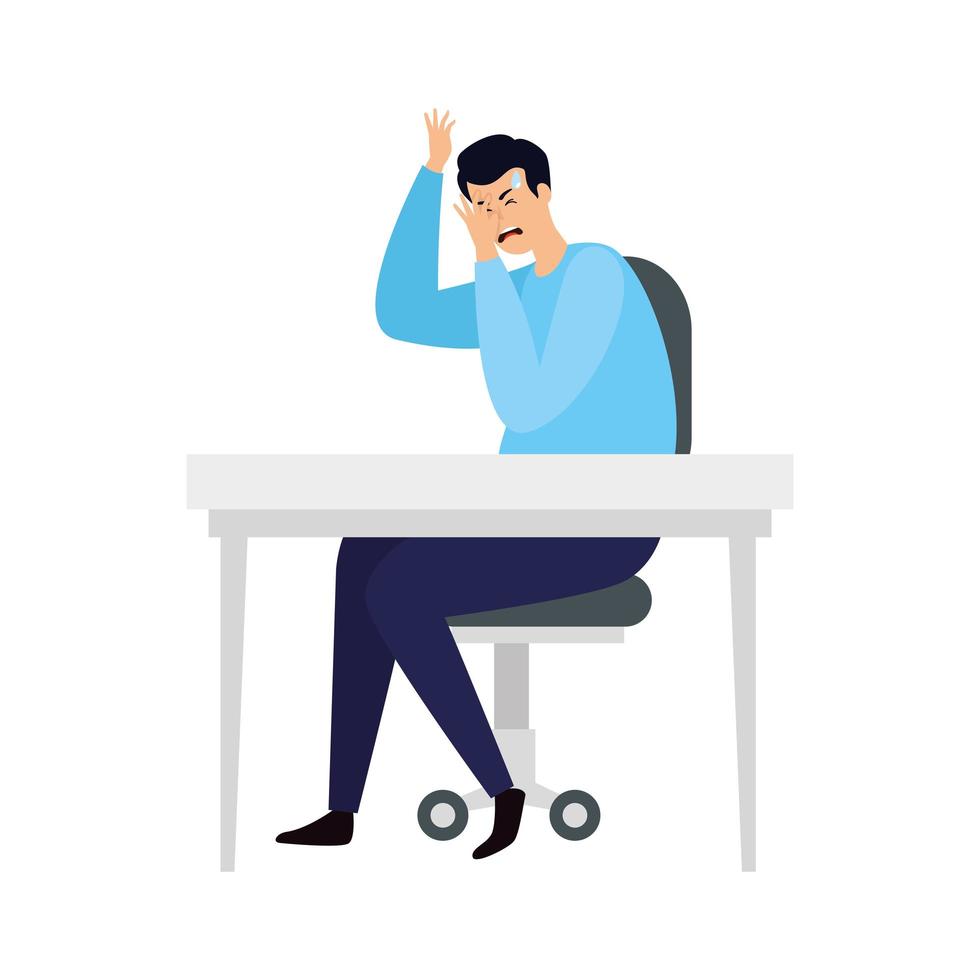 man met stressaanval in desk vector